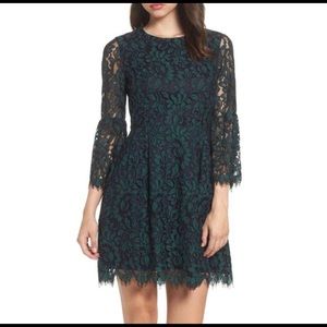 Eliza J size 6 green and navy lace fit&flare dress